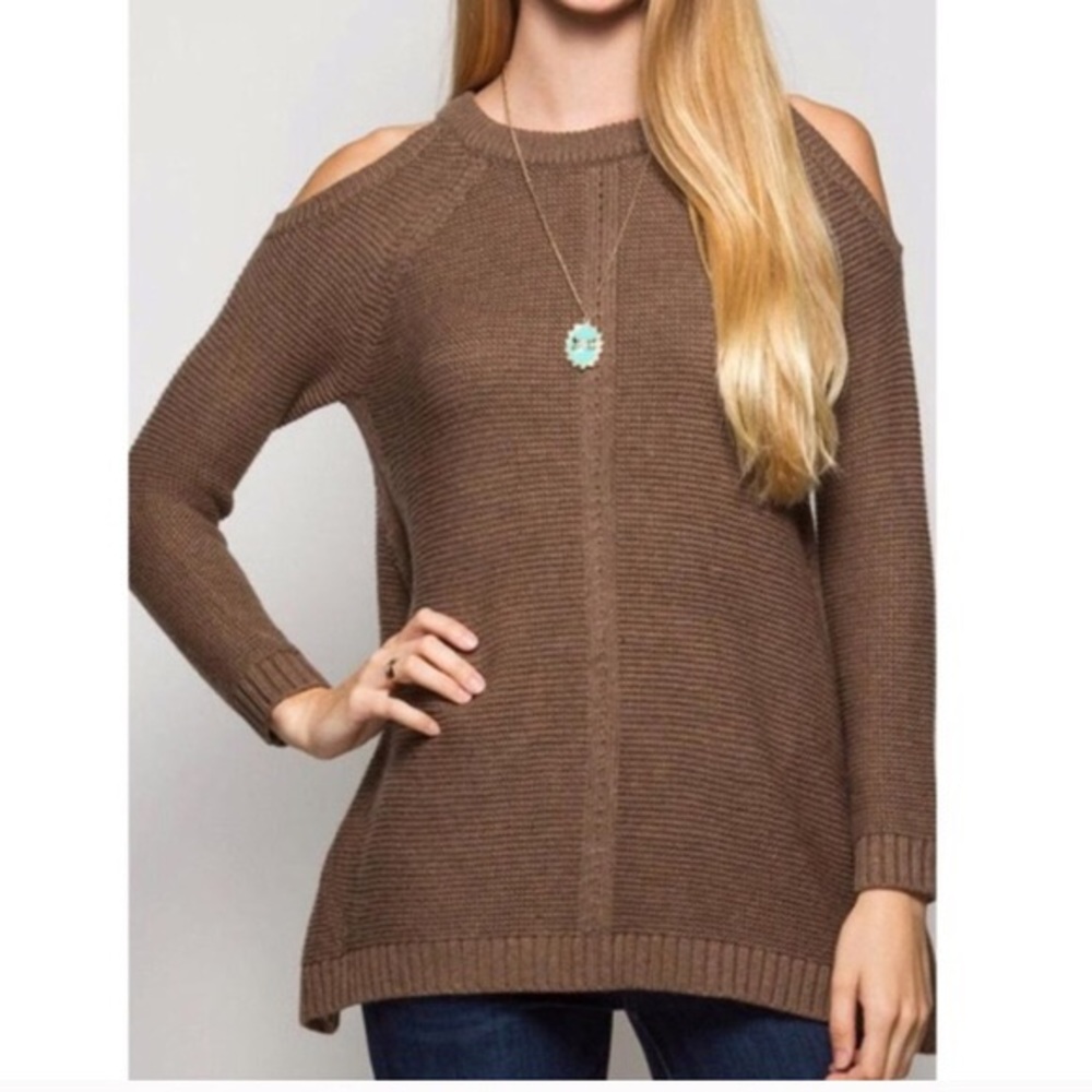 NWT Mocha Cold Shoulder Knit Sweater